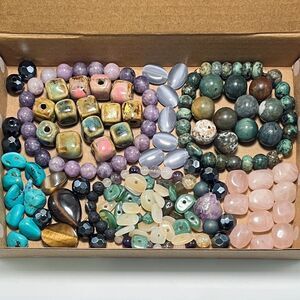 VTG to Now Mixed Lot Beads Gemstone Glass Ceramic Jewelry Making Boho DIY Craft